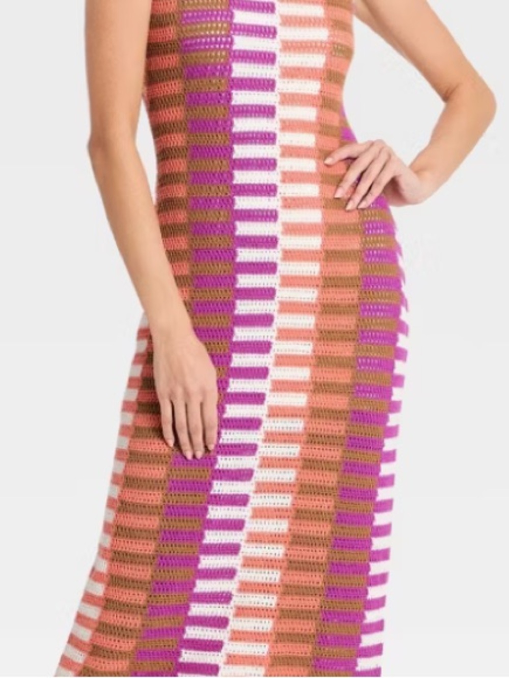 Sleeveless Crochet Maxi Dress in Pink, Peach, White and Brown - Picture 11 of 11